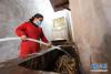 11月1日，在墨玉县普恰克其乡布达村的一个桑皮纸作坊里，匠人将桑树皮放入凉水中浸泡。新华社记者 丁磊 摄