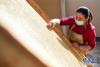 　11月1日，在墨玉县普恰克其乡布达村的一个桑皮纸作坊里，匠人检查晾晒的桑皮纸。  新华社记者 丁磊 摄