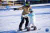 在长白山国际度假区滑雪场，一名小朋友在父亲的指导下学习滑雪（11月19日摄）。新华社记者 许畅 摄