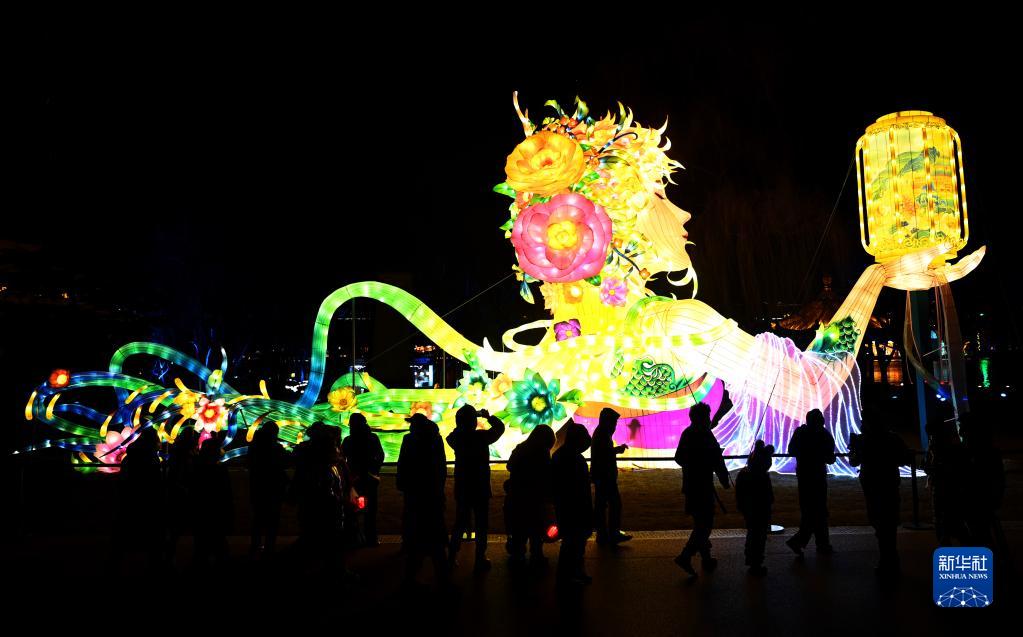1月24日，游人在西安大唐芙蓉园内观赏花灯。